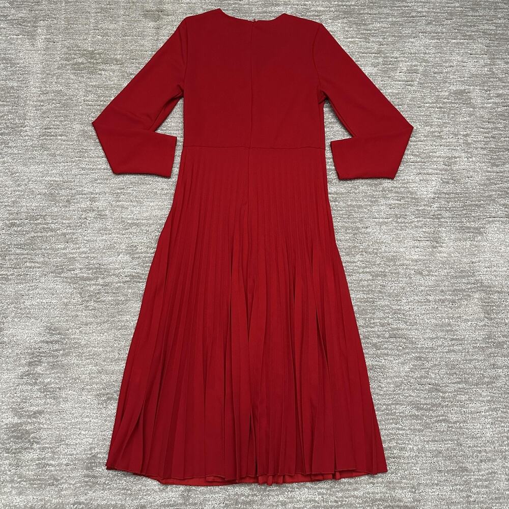 SHEIN Dress Womens Medium 6 Red Pleated Midi V Notch Back Zip Holiday Christmas - Picture 4 of 12